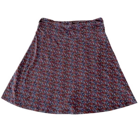 Toad&Co Dresses & Skirts - TOAD&CO Floral Chakka Blue Marroon Chic A-Line Skirt women’s L cotton pockets